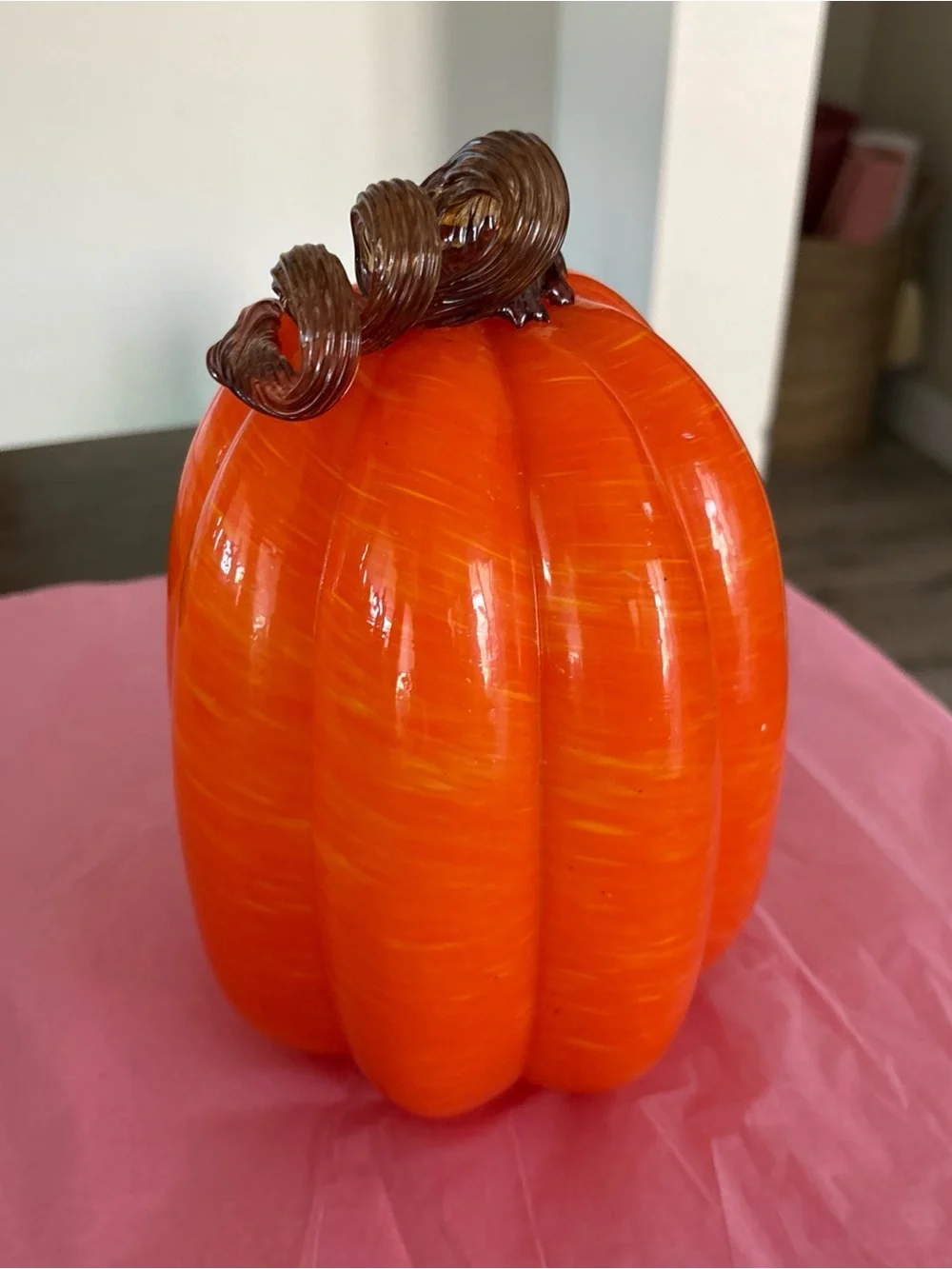 Handblown Glass Oranges Pumpkin Brown Stem